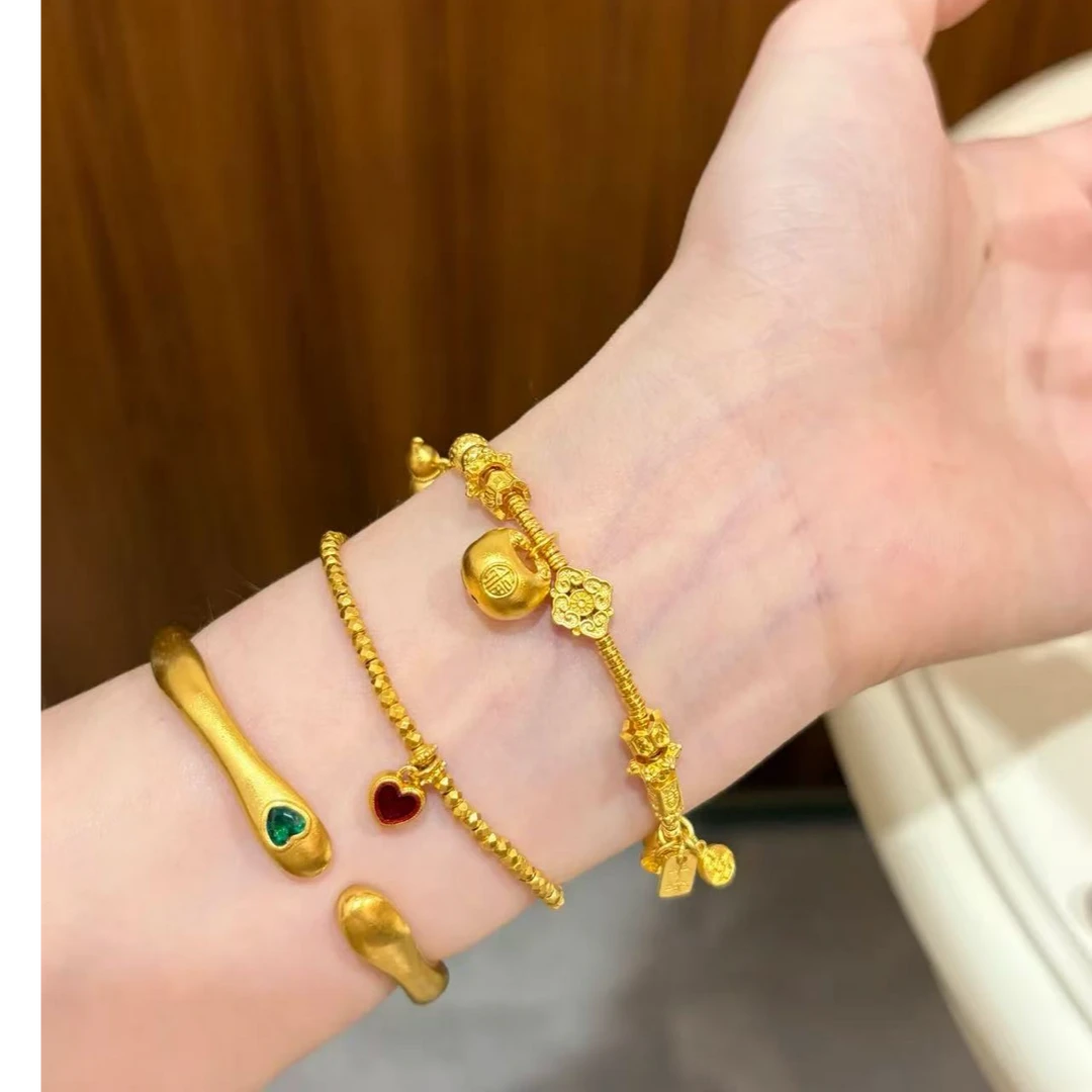 铜合金手链 锤纹葫芦胖福盘缠手链金坨坨平安喜乐手串百搭女