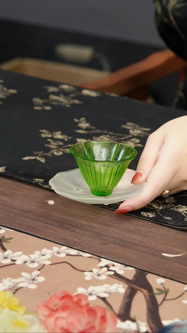 琉璃手工艺品绿色花朵斗笠杯
