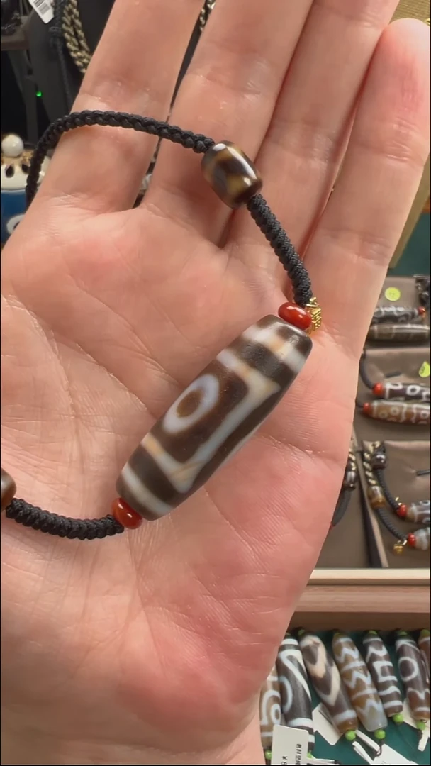 玛瑙/玉髓颈饰未镶嵌小卢全手工三彩玛瑙天珠