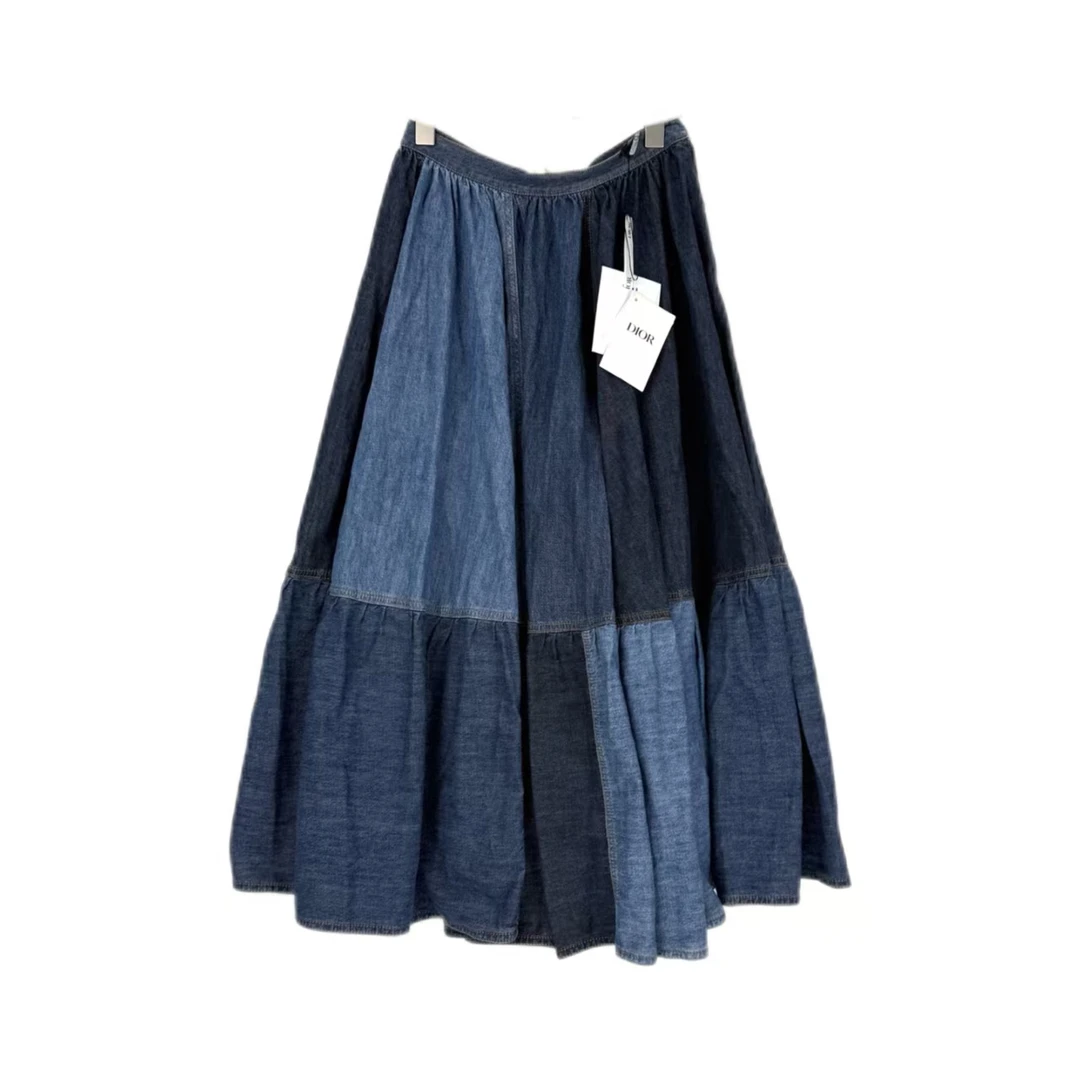 未使用 DIOR/迪奥 汤/P245314941/水洗蓝拼色牛仔裙 36