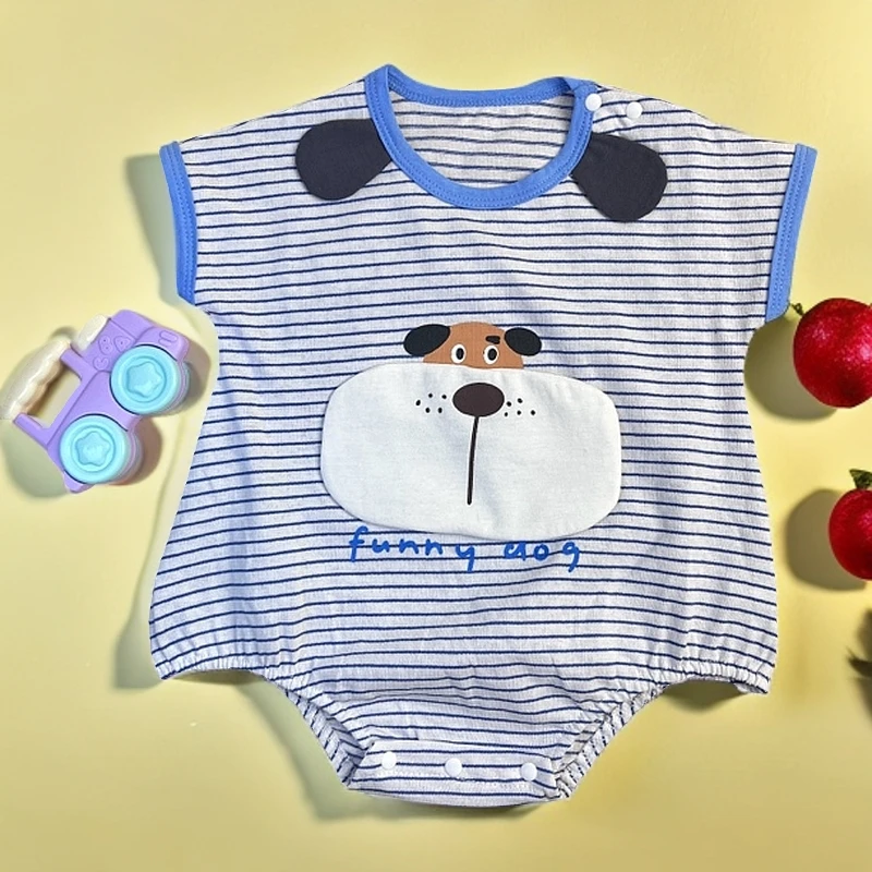 极简风A类夏季男短袖哈衣爬服包屁衣卡通新生儿夏装背心