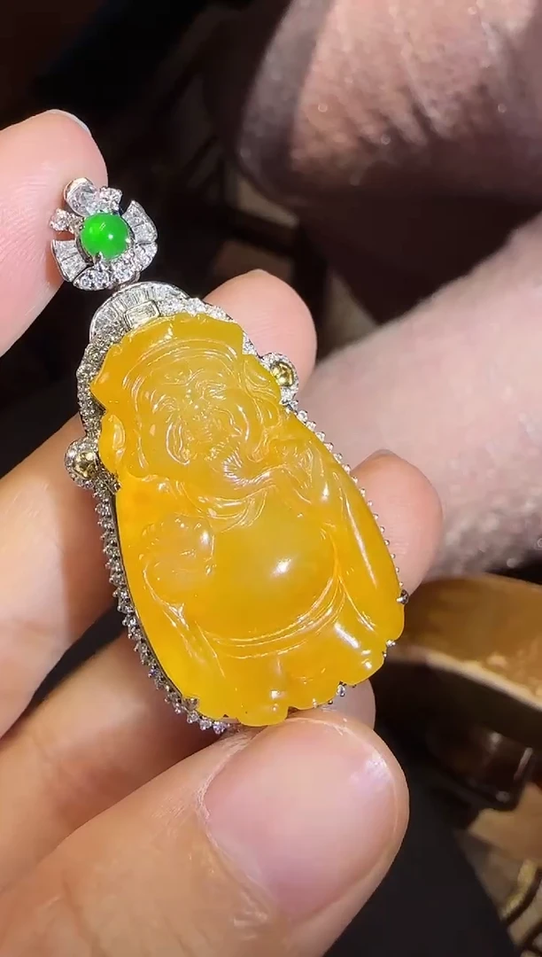 【闪购商品】翡翠吊坠(不含链)18K金镶嵌财财