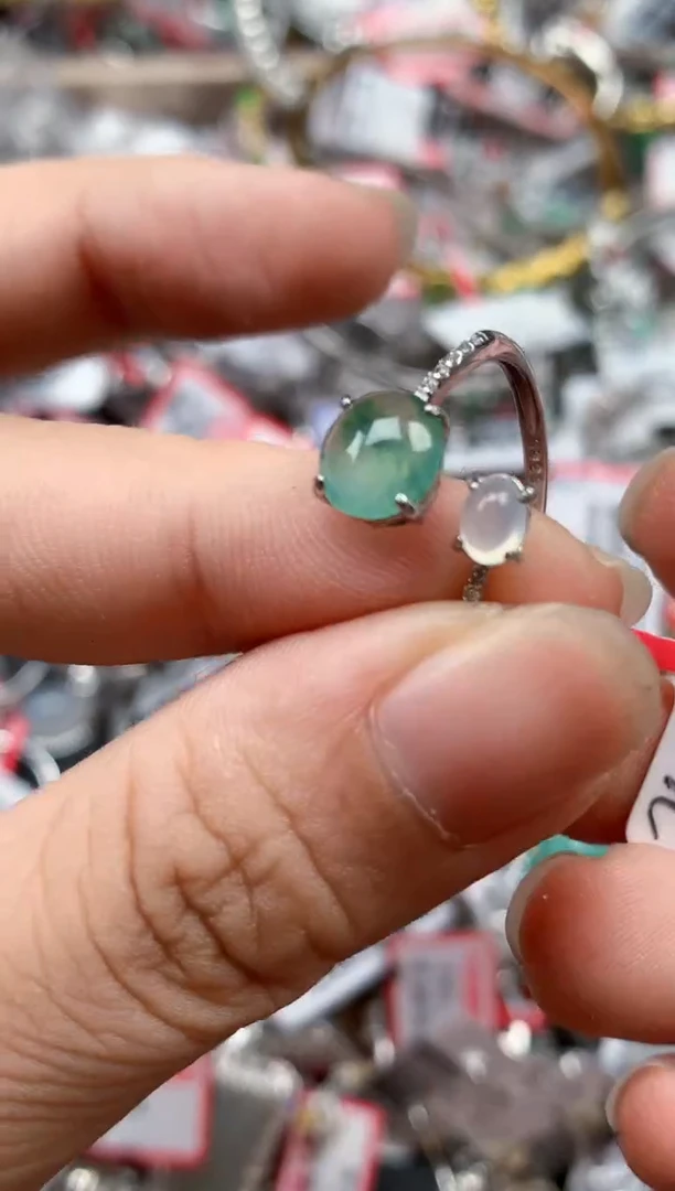 银S925镶嵌戒指翡翠天然A货缅甸翡翠