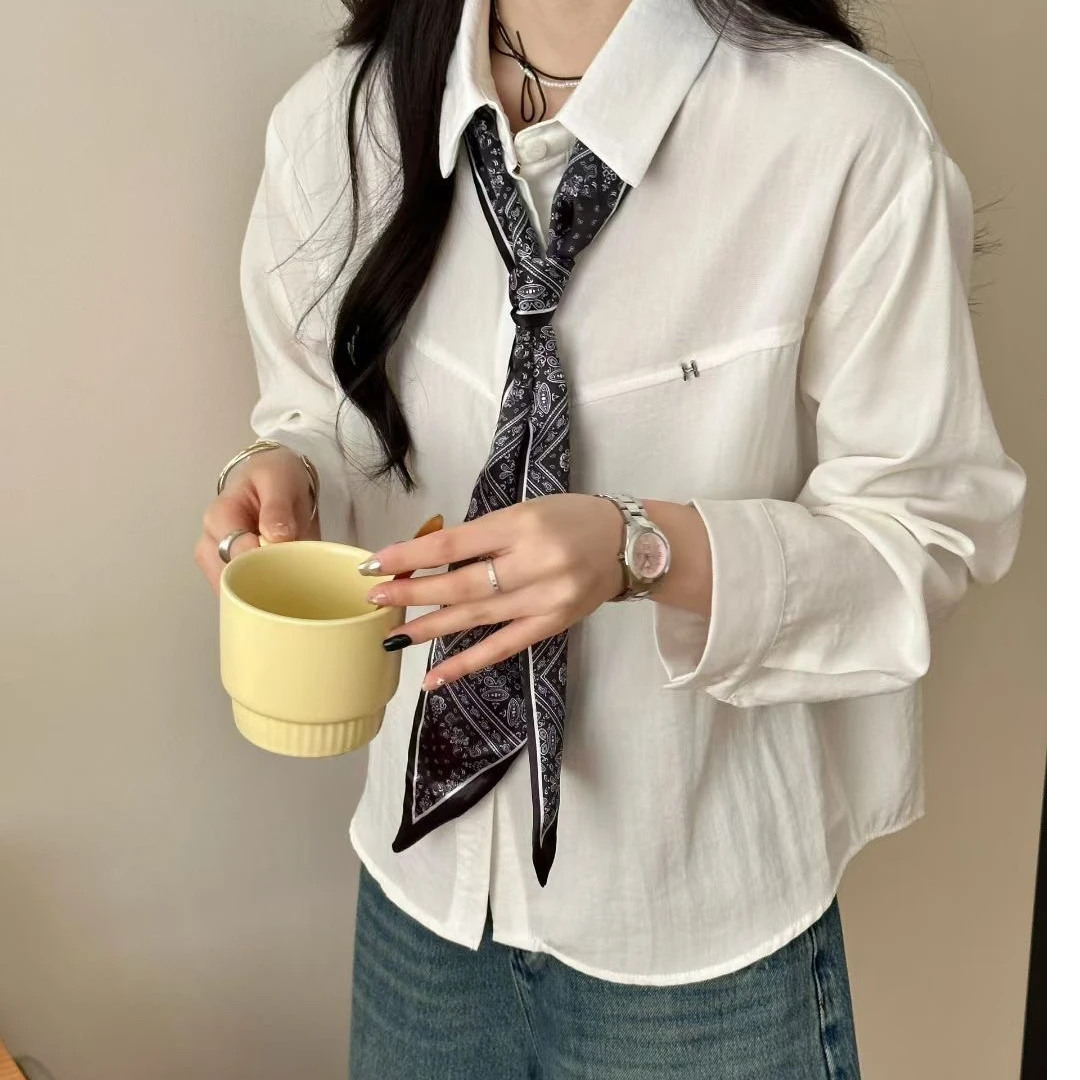 【静姐家】9521韩版宽松女配丝巾长袖衬衫小个子
