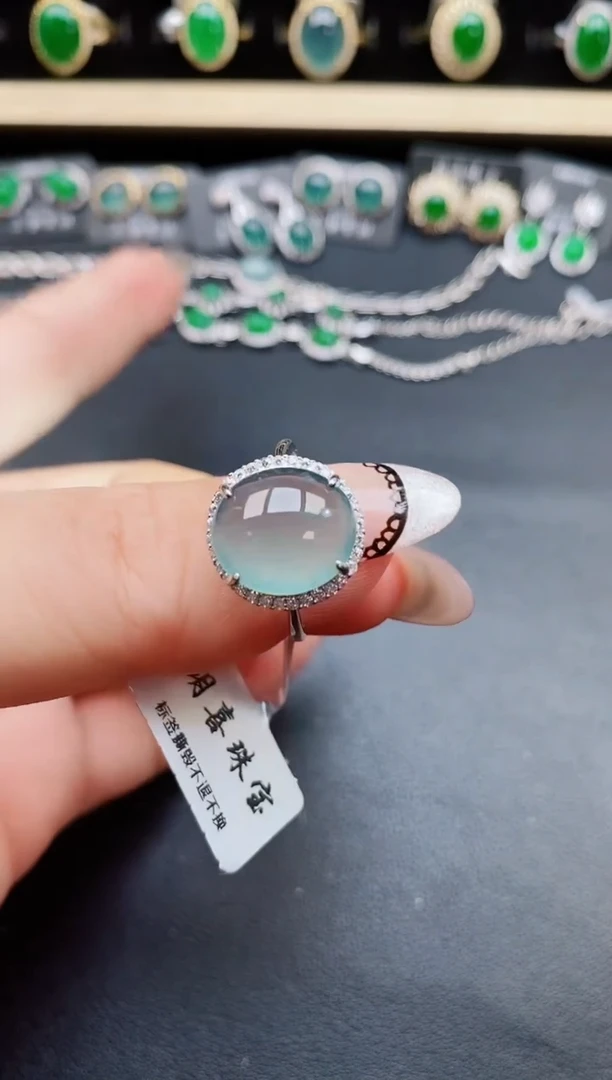 翡翠戒指银S925镶嵌50850
