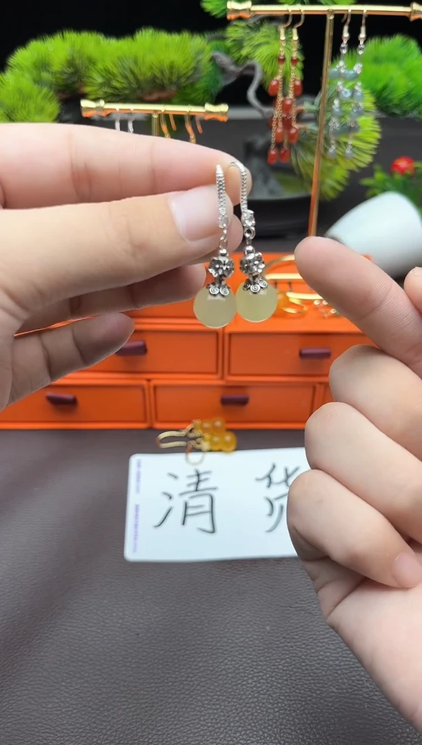 玛瑙/玉髓耳饰银S925镶嵌x145