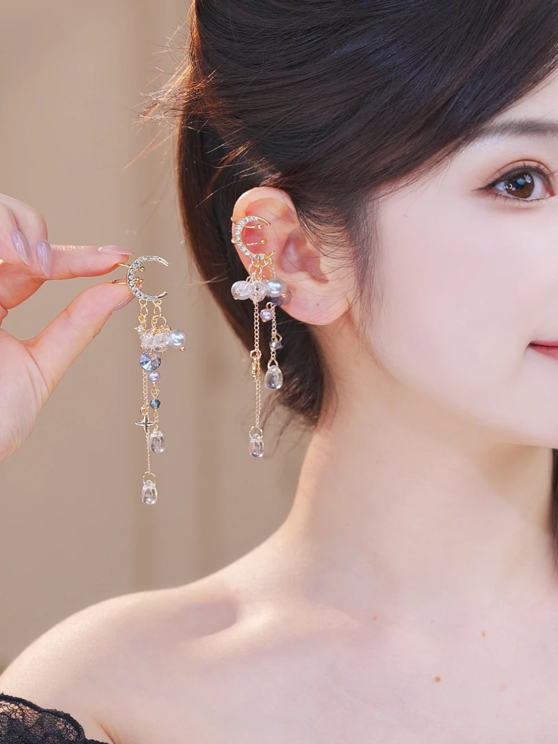 铜合金耳饰 【星月耳夹】夏季新款流苏耳骨夹无需耳洞耳饰耳夹2569