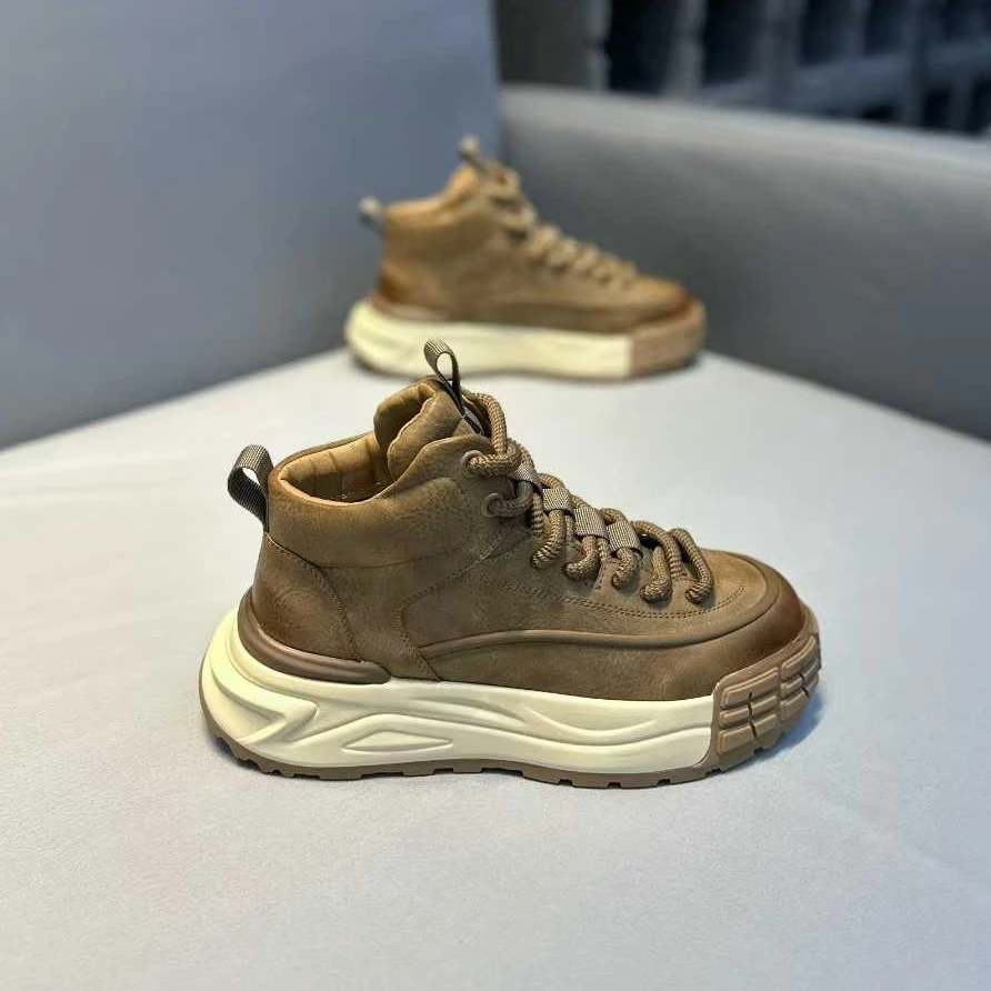 老爹鞋男2025冬季加绒保暖高帮棉鞋复古系带厚底防滑男士休闲潮鞋