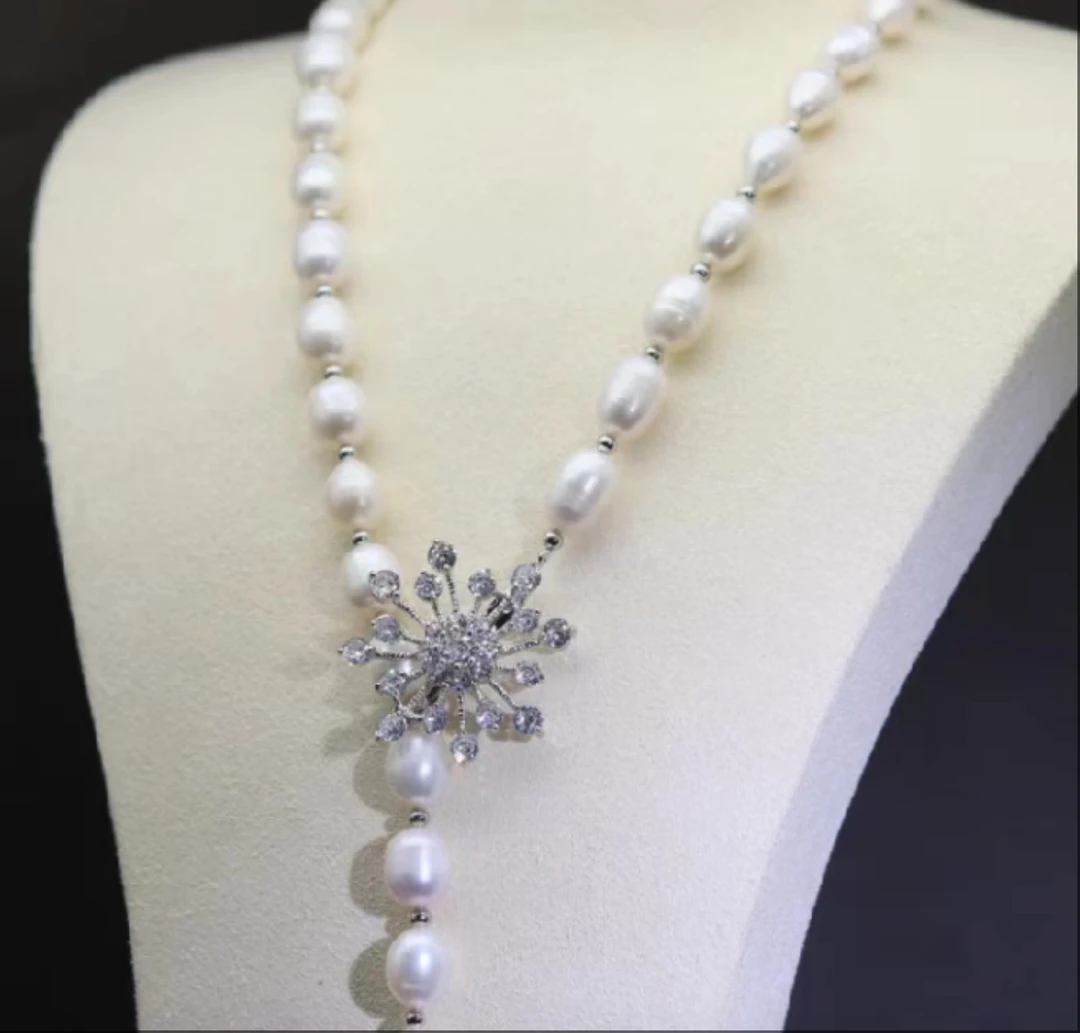 雪花白色珍珠毛衣链 长链