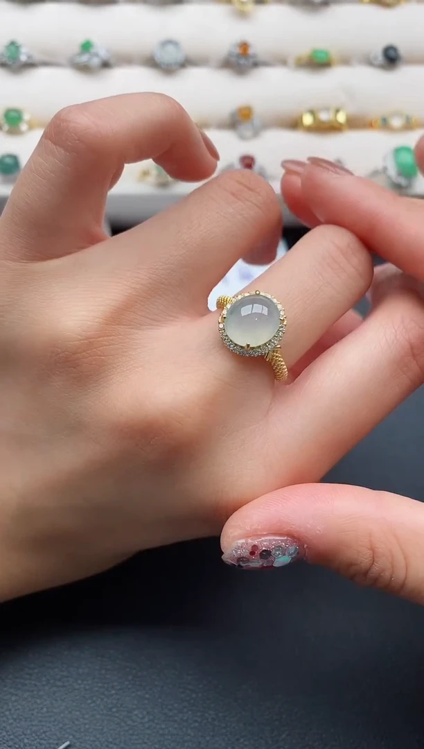 银S925镶嵌戒指翡翠2222222+7