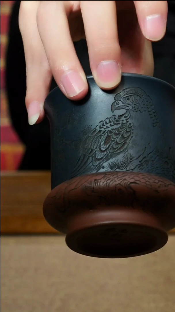 茶杯紫砂南柯记全手刻鹰杯