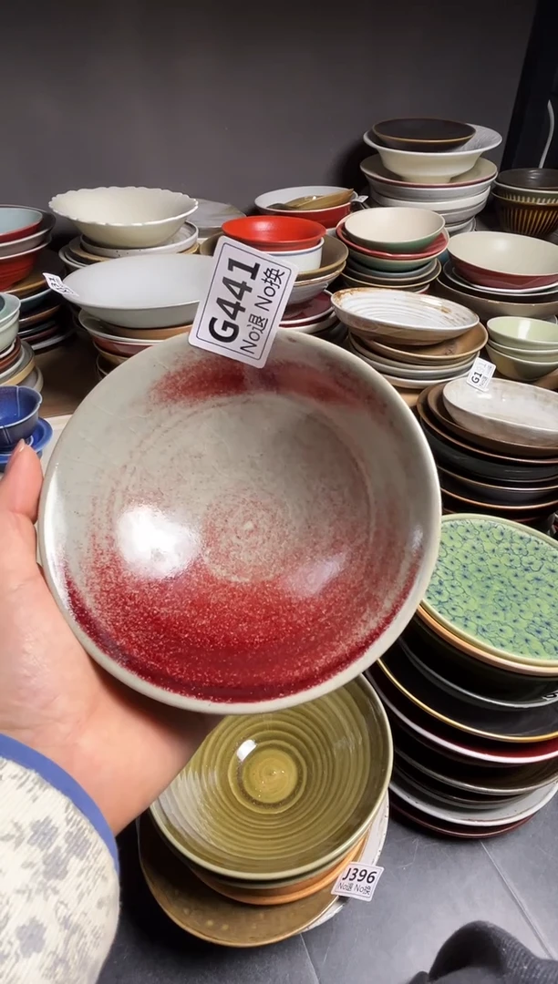 瓷片?*cg441飘红冰裂斗笠米饭碗