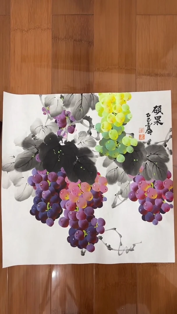 国画【福利，纯手工手绘】李雪梅葡萄50*50厘米