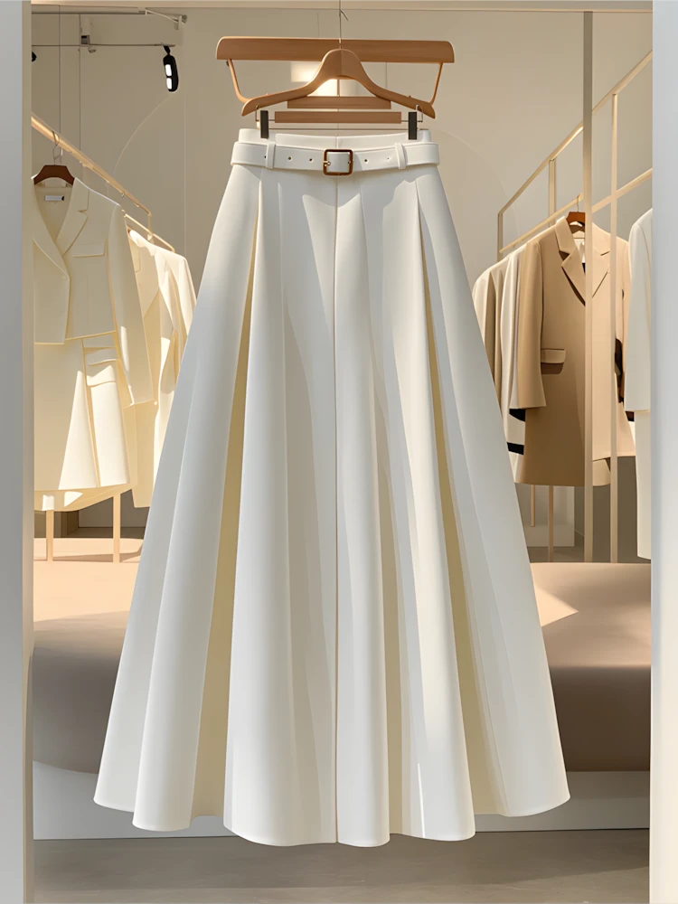 高级感超好看中长款a字裙女2025新款高腰显瘦直筒职业白色半身裙