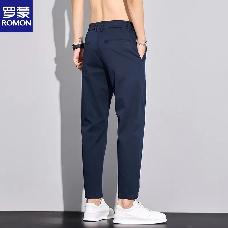 罗蒙2025新款夏季薄款九分休闲裤男士修身直筒潮流百搭弹力裤子男
