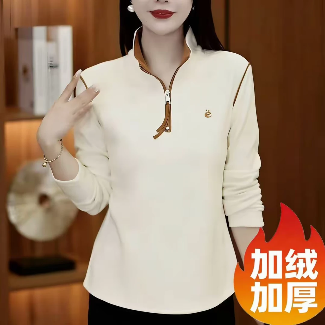 【加绒加厚】女士通勤立领冬款保暖长袖厚款打底衫洋气百搭衣服