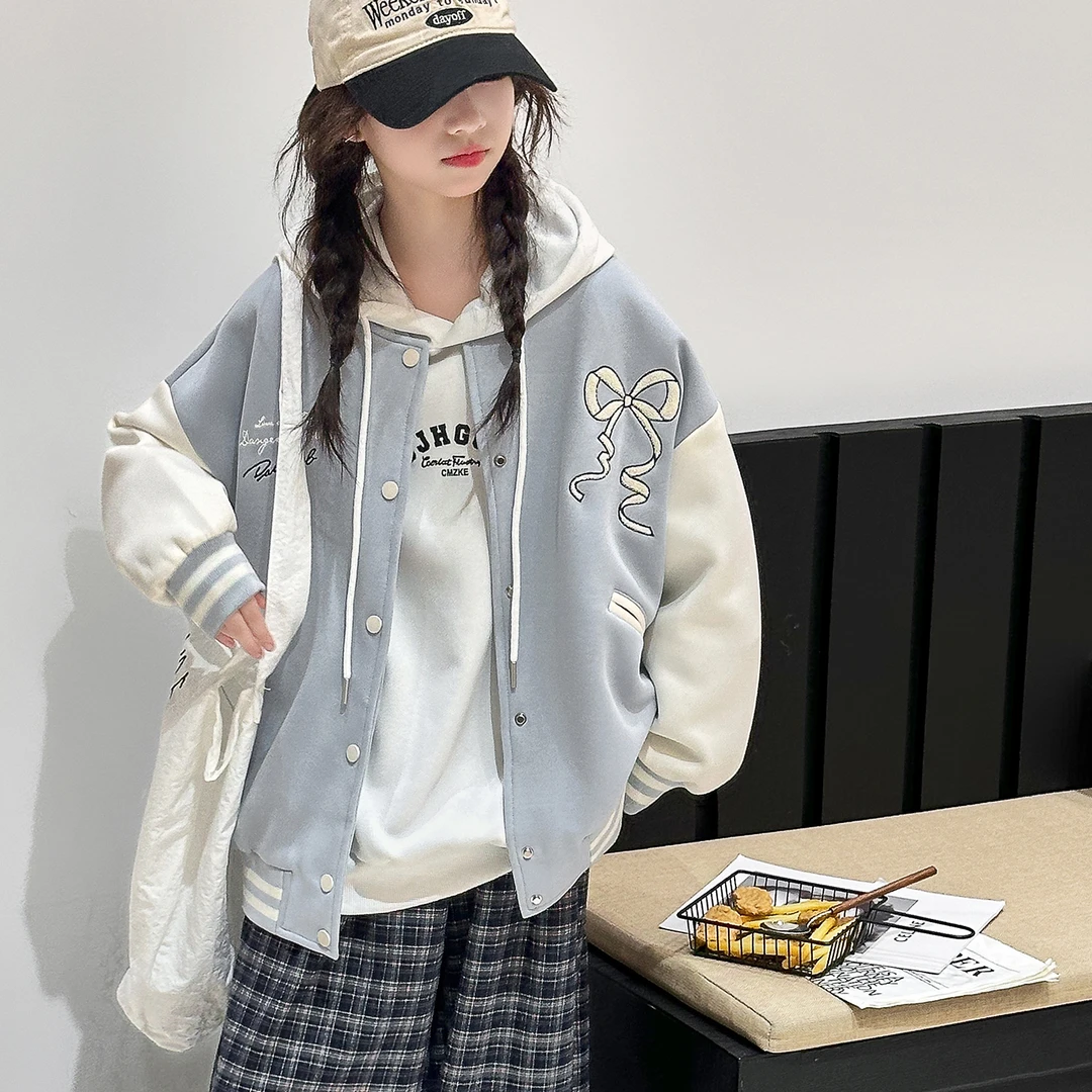 女童外套韩版秋款儿童棒球服8-15岁中大童秋装洋气宽松小女孩衣服
