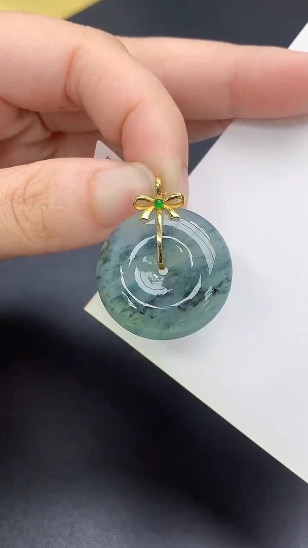 颈饰18K金镶嵌翡翠天然缅甸A货百元以上9元证书费自理