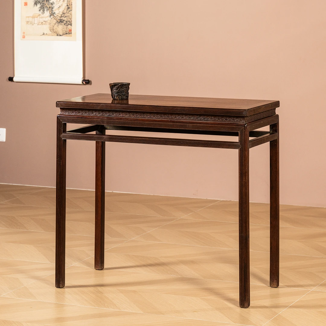 清中期紫檀束腰直枨芝麻梗条桌明式古董家具收藏海南黄花梨边桌