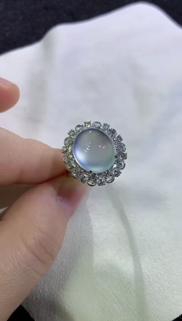 未镶嵌戒指翡翠玻璃种不封底双眼皮