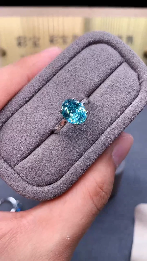 帕拉依巴碧玺戒指银S925镶嵌4135