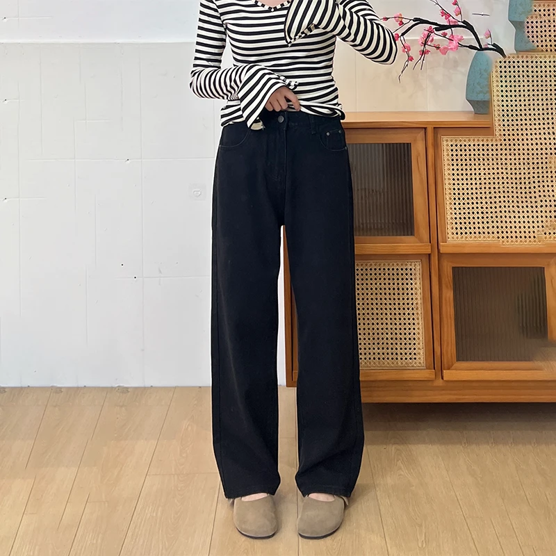 黑色窄版阔腿牛仔裤女2025秋冬小个子胖mm腿粗遮肉显瘦直筒拖地裤