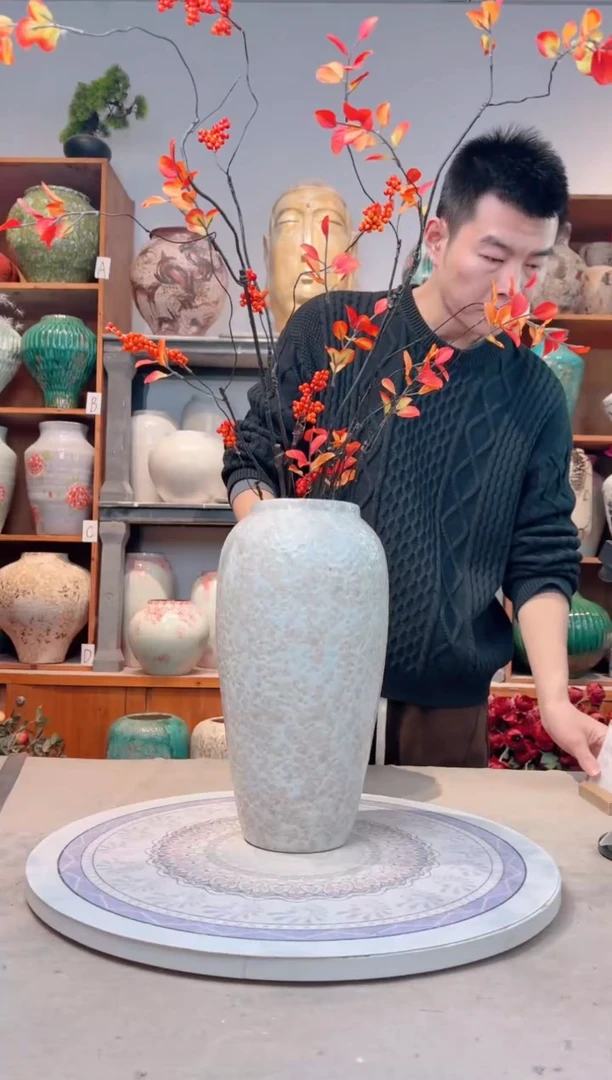 瓶陶瓷花瓶 红果干支 6支 加 茶白 大号