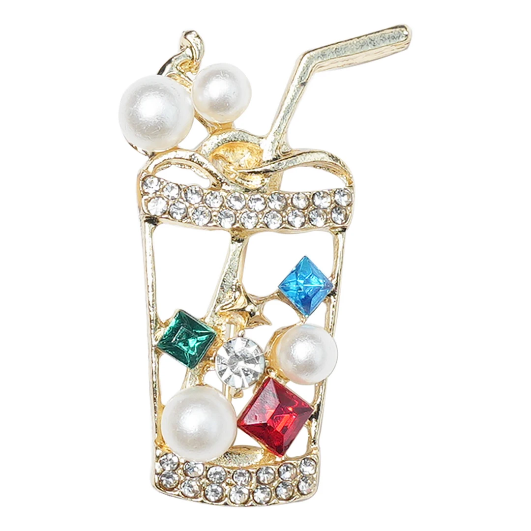 合金仿水晶胸针 1件防走光可爱创意奶茶杯胸针装饰衣服包包别针