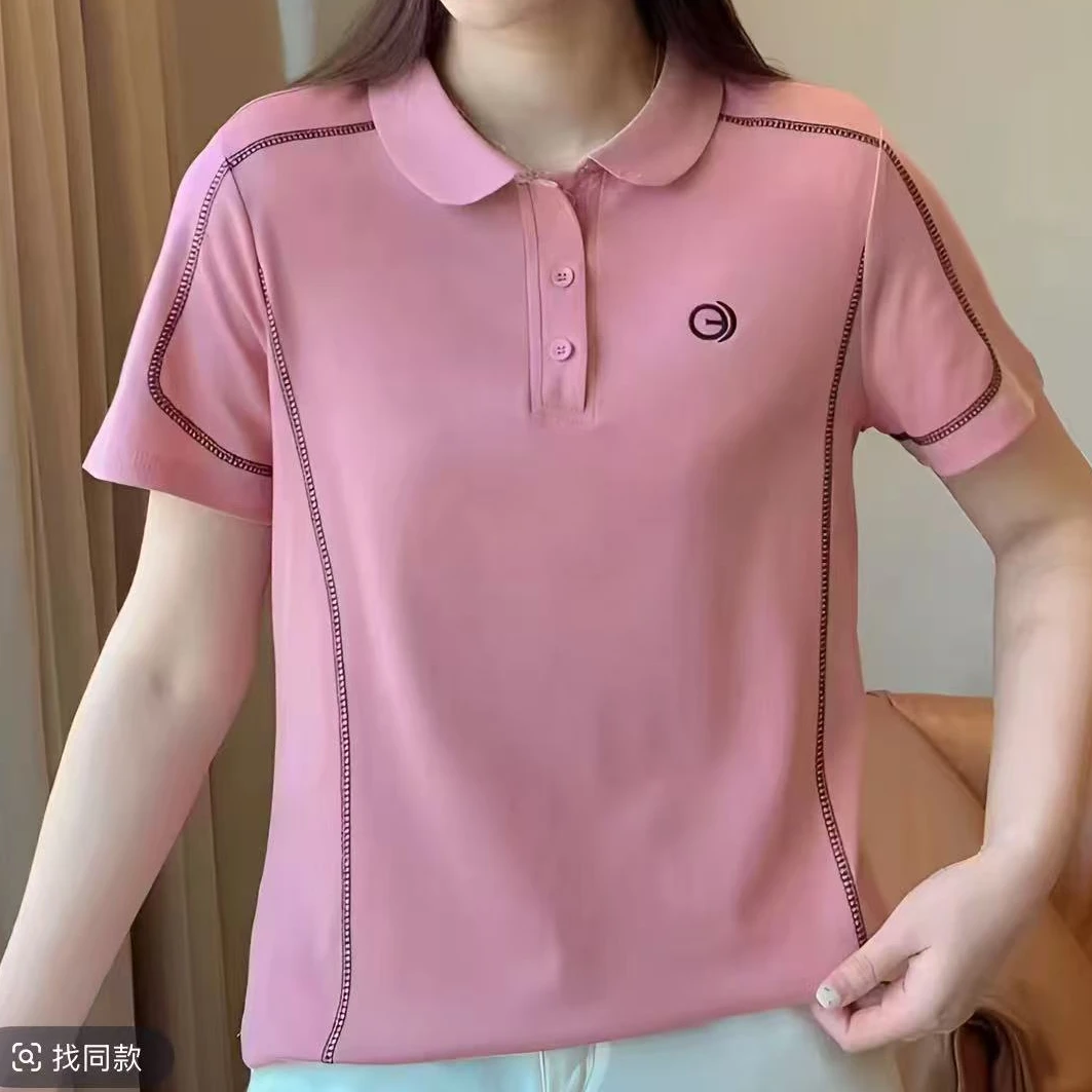 夏季韩版休闲时尚拼接明线设计气质POLO领短袖221