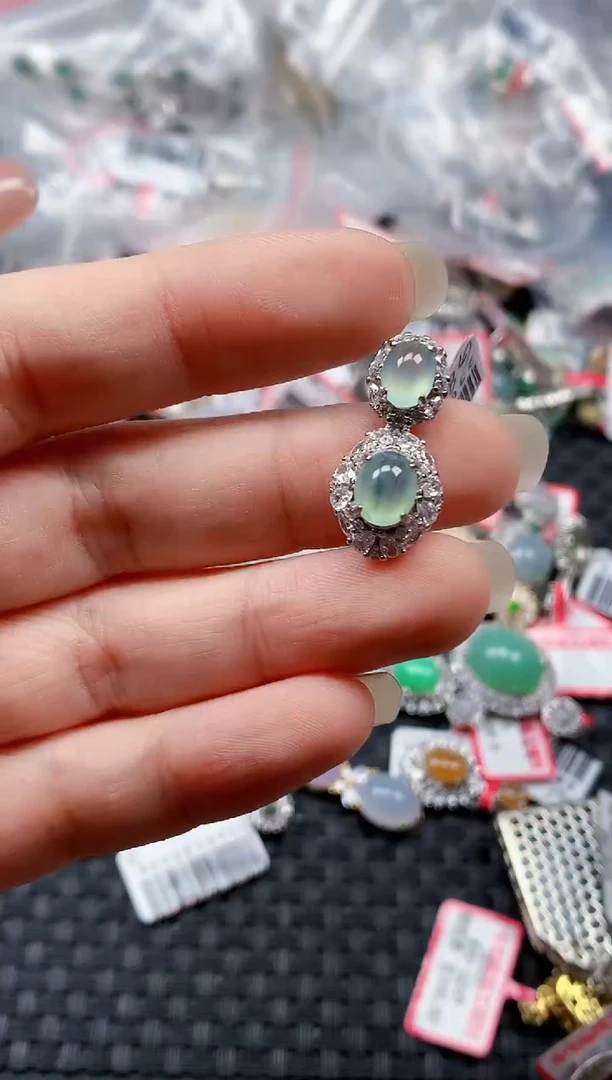 银S925镶嵌戒指翡翠天然A货缅甸翡翠