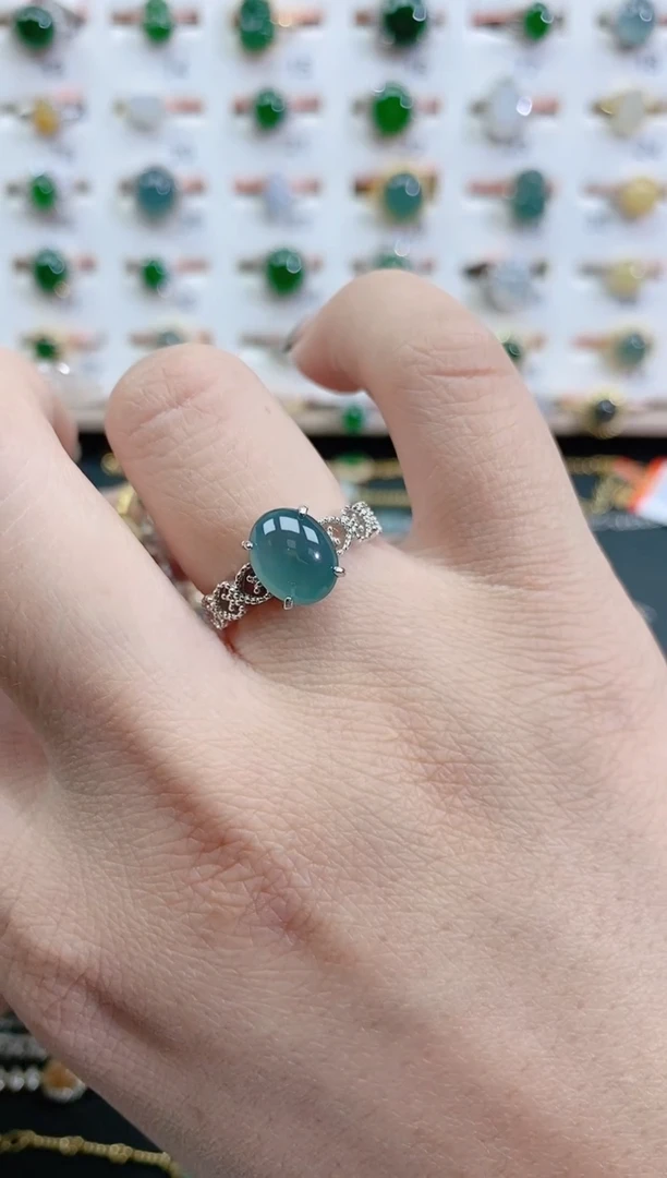 银S925镶嵌戒指翡翠天然翡翠