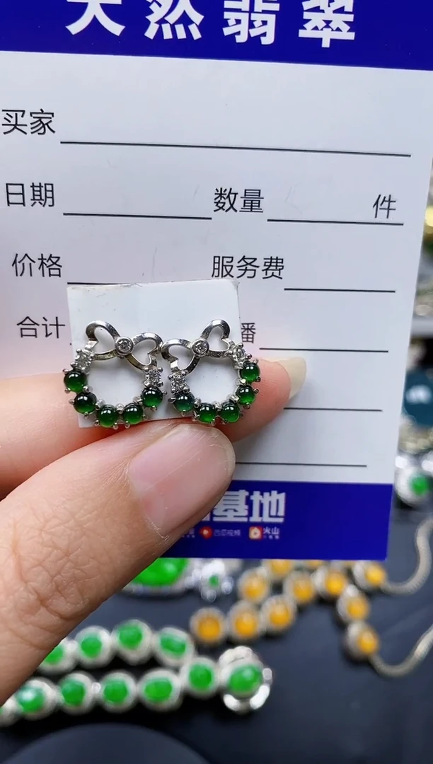 翡翠银S925镶嵌耳饰402