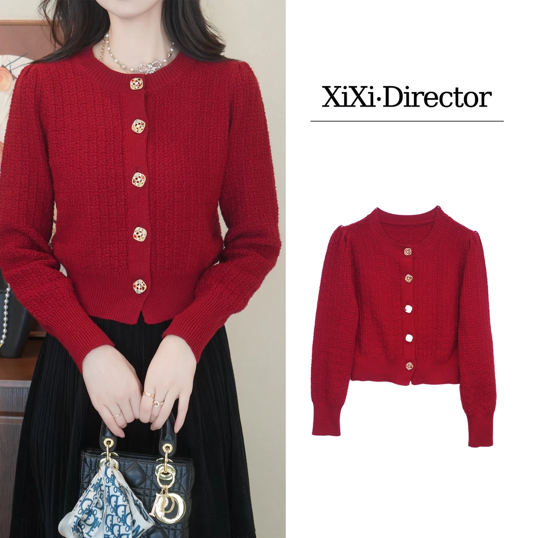 【玫瑰庄园】女士短款外套毛衣小个子新款上衣洋气秋冬针织开衫女