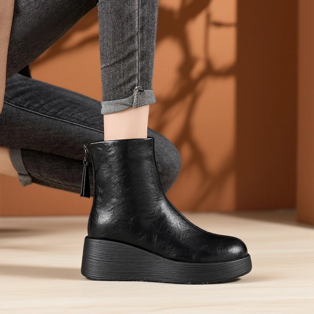 2025年秋冬新款舒适圆头马丁靴女增高棉靴棉鞋女加绒防滑英伦风