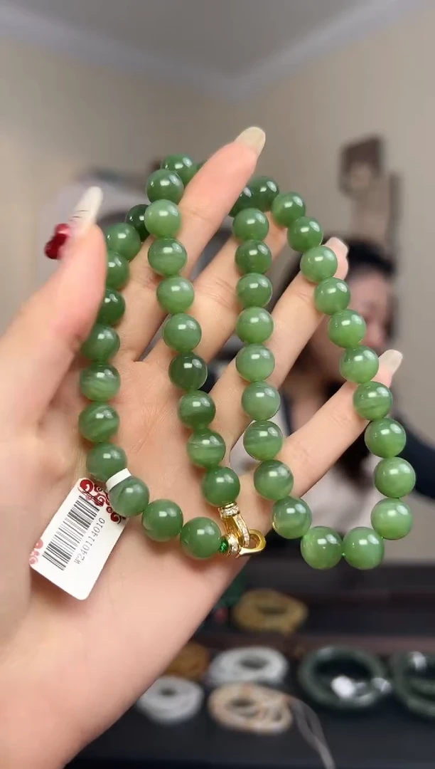 颈饰未镶嵌和田玉9.5mm 碧玉女神链