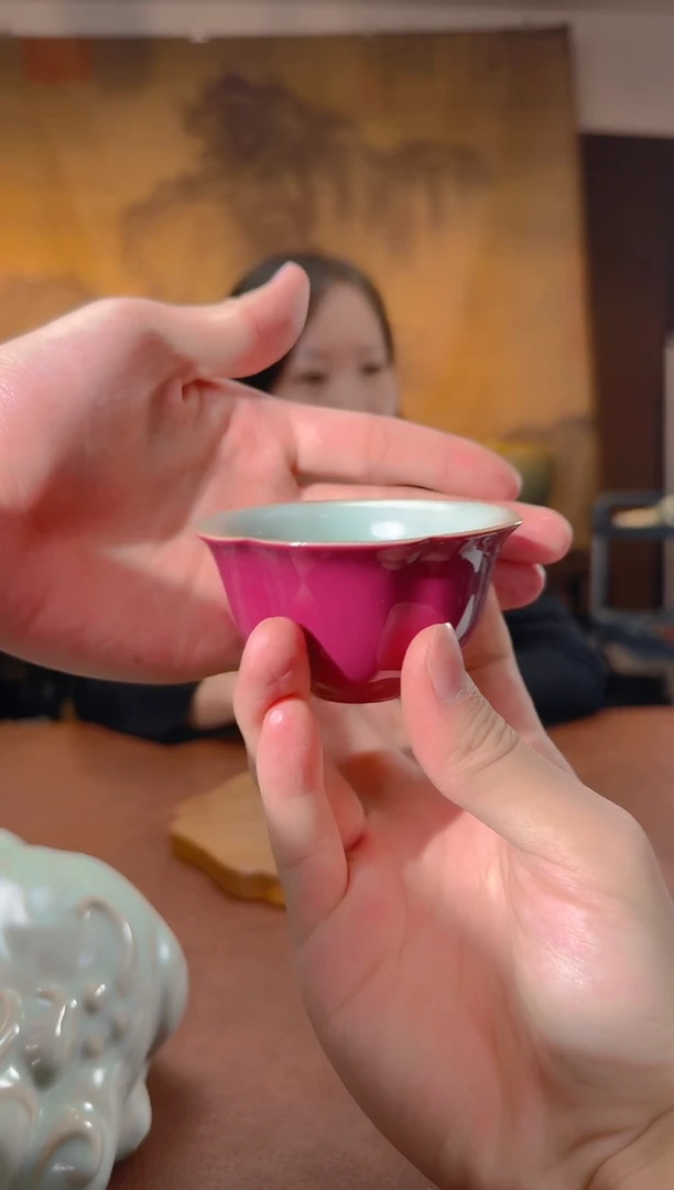 问鼎汝瓷/鼎峰系列/天青辛丑/大葵口杯(胭脂红)