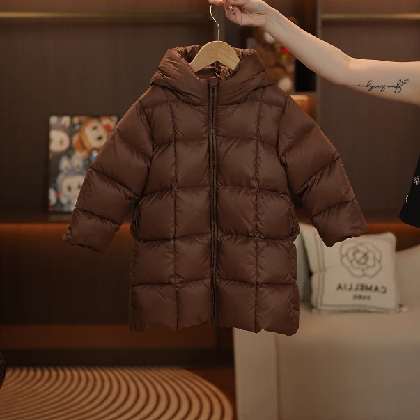 [现货] 白鸭绒羽绒服2025新款中长款冬季儿童加厚女童羽绒服男童