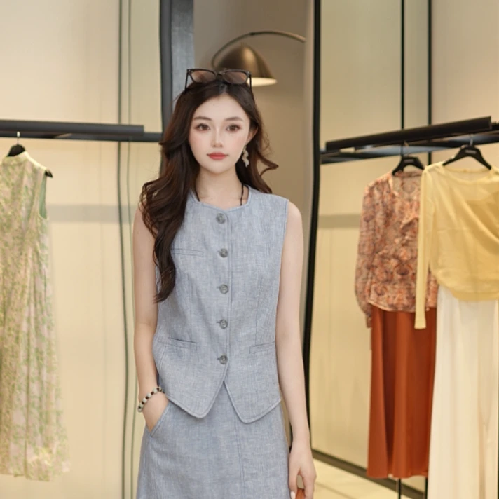 GIRDEAR/哥弟25新款复古套装印花马甲显瘦修身140012