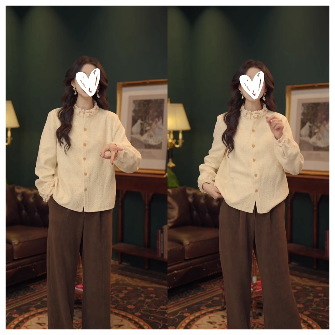 【暖花甜茶】复古港风秋冬厚款休闲百搭长袖衬衫上衣宽松型C6613