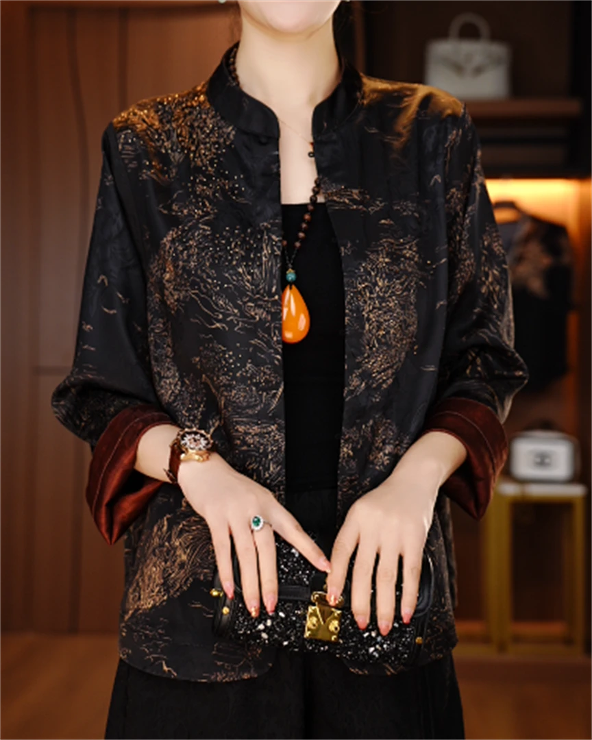 诺诗 新款洋气宽松显瘦优雅轻奢气质印花百搭小衫V25M129