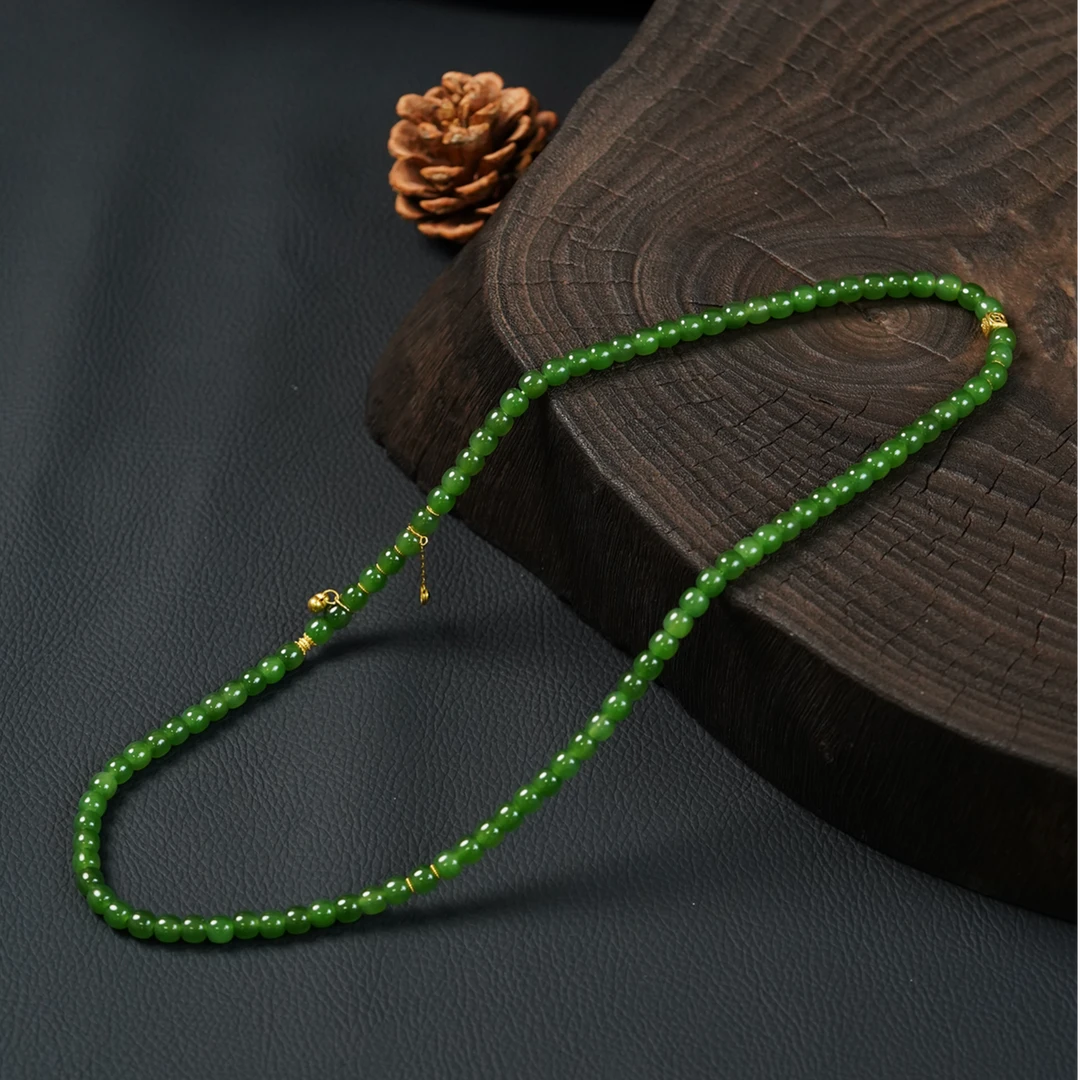 【石缘居珠宝】18K金镶嵌和田玉碧玉时尚清新脱俗珠珠项链 C58-111