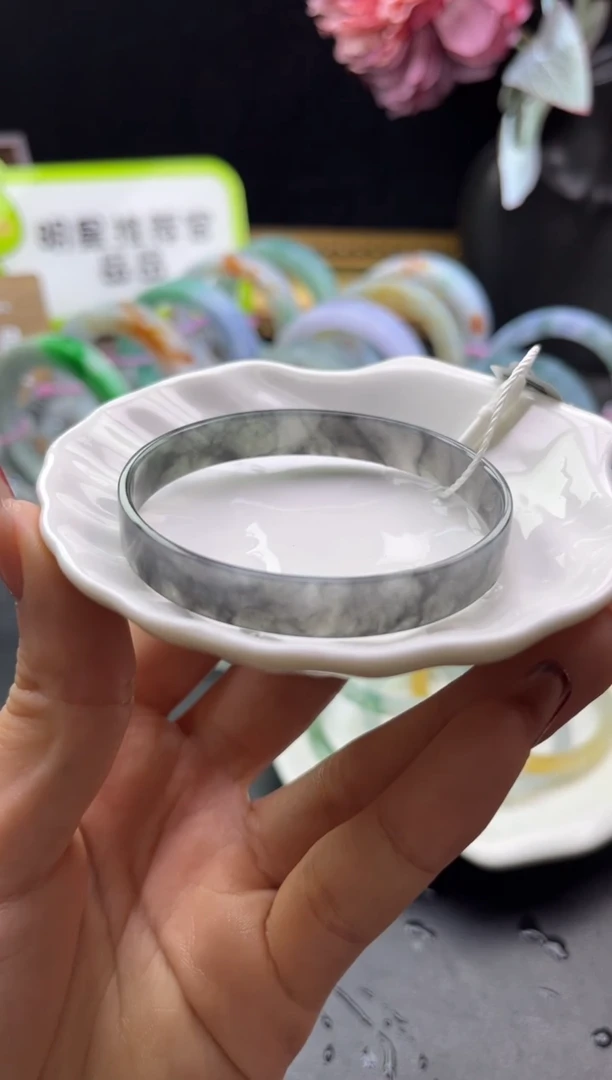 未镶嵌手镯定制翡翠55-56水墨冰乌鸡「定制不退不换」