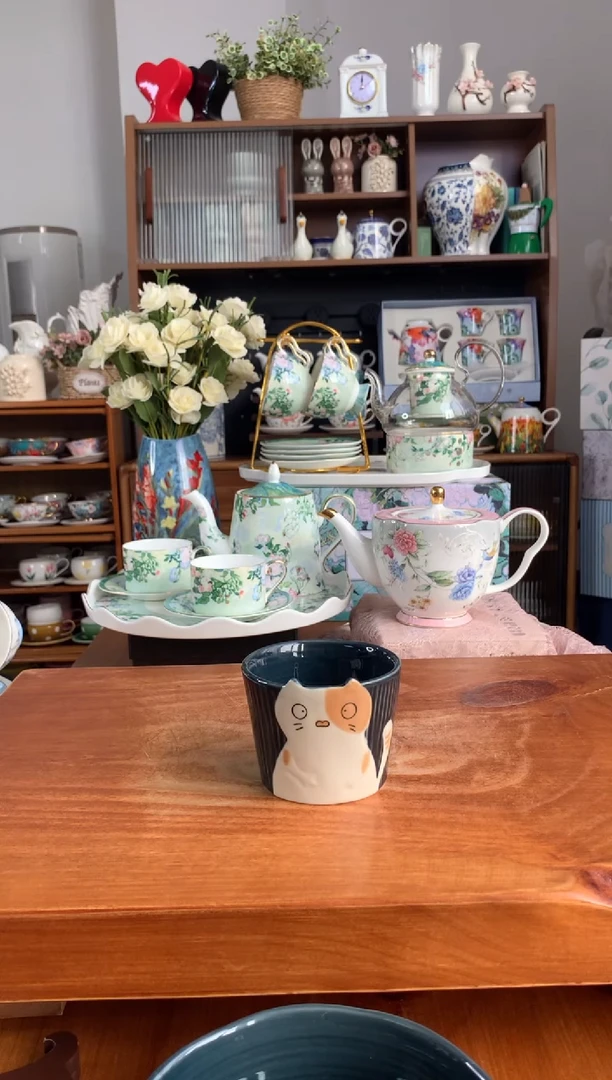 陶瓷手绘猫咪猪口杯