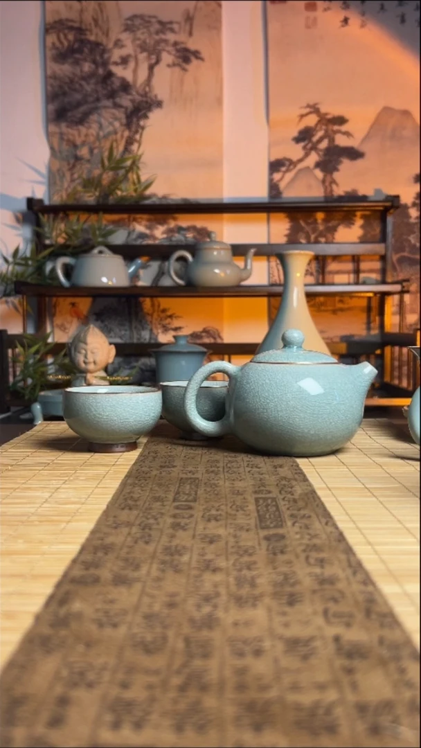 摆件瓷冰花一壶2杯带礼盒微微瑕