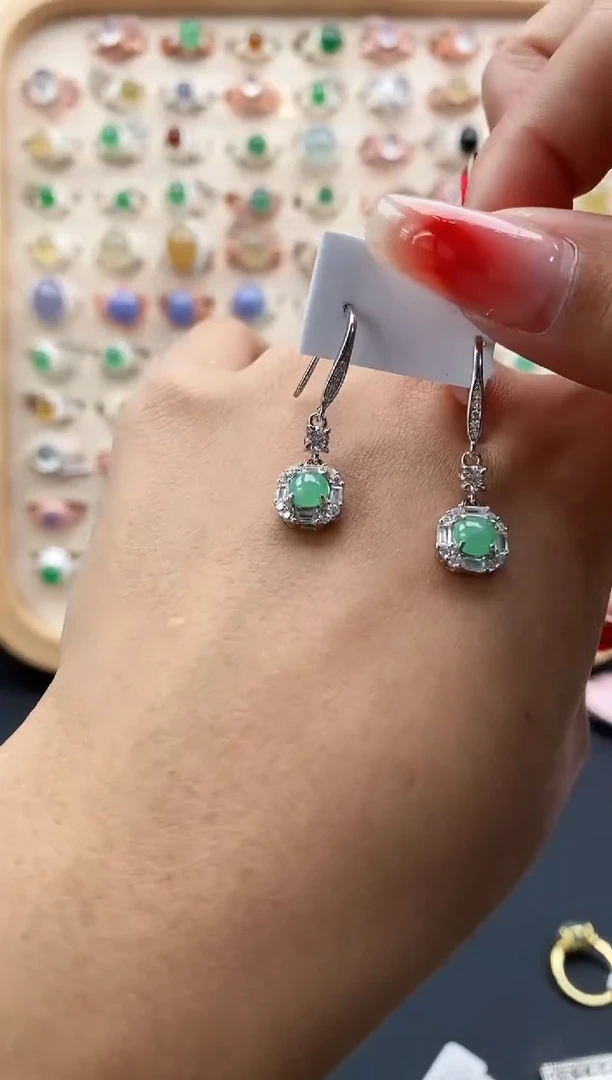 【闪购商品】翡翠戒指银S925镶嵌缅甸天然A货翡翠111 2+