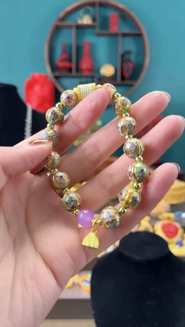 非遗手工景泰蓝1.0金地瓜楞手串