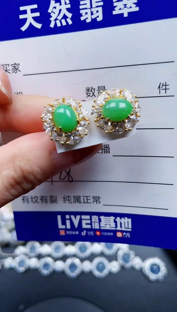 银S925镶嵌翡翠耳饰728