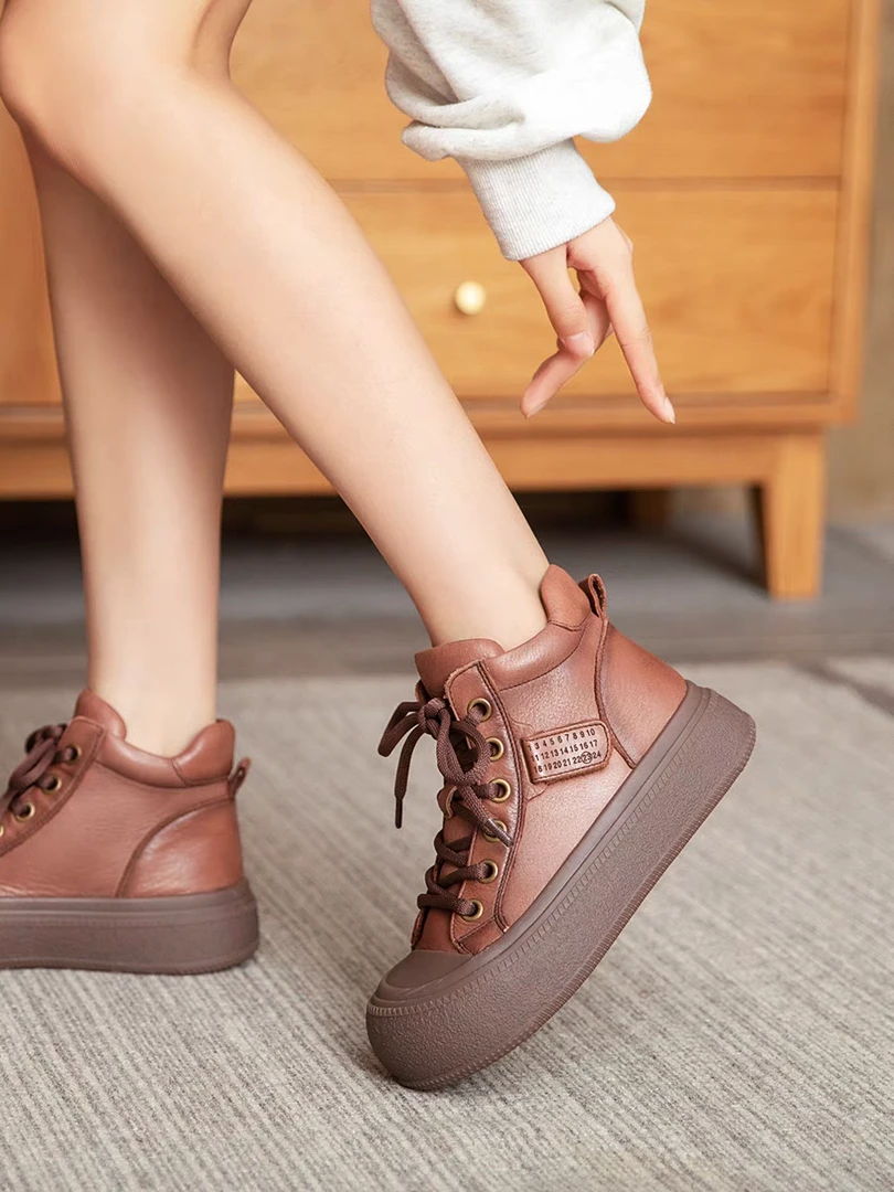 3761头层牛皮复古手工高帮休闲鞋