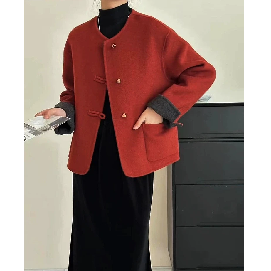 短款小香风韩系高级感澳洲超细羊毛双面羊绒大衣2523