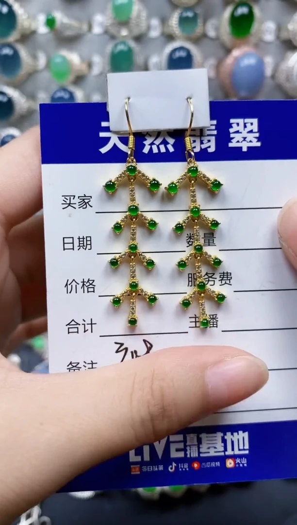 翡翠银S925镶嵌耳饰308